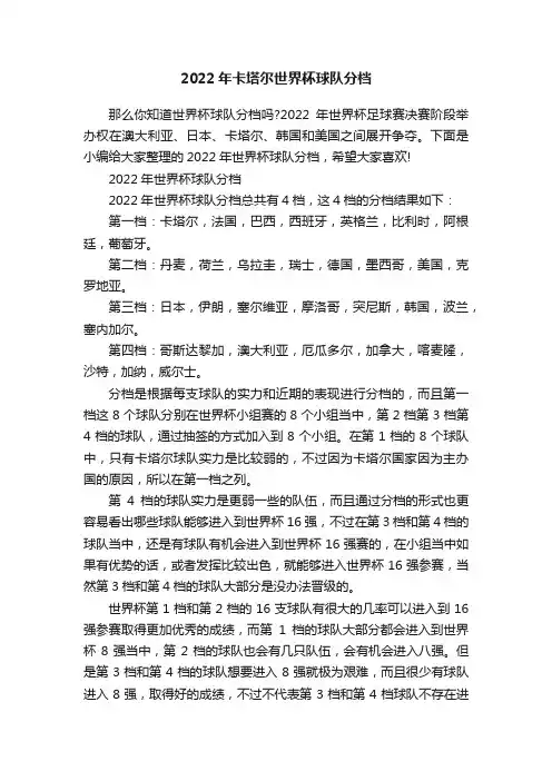 2022年卡塔尔世界杯球队分档