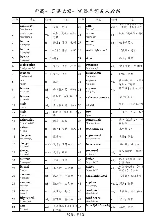 新高一英语必修一完整单词表人教版
