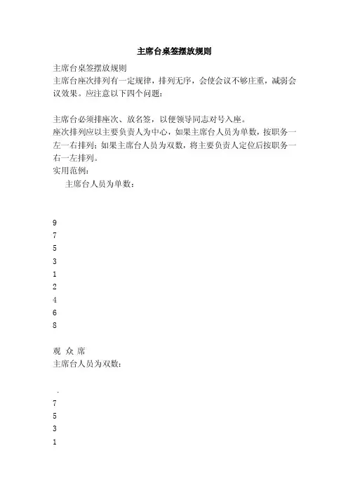 主席台桌签摆放规则（范本）