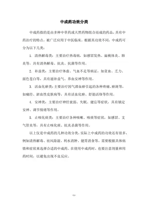 中成药功效分类