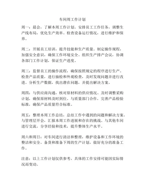 车间周工作计划