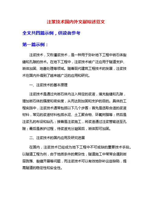 注浆技术国内外文献综述范文