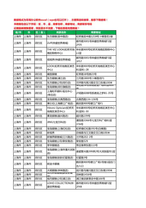 2020新版上海市上海市闵行区眼镜工商企业公司商家名录名单黄页联系电话号码地址大全245家