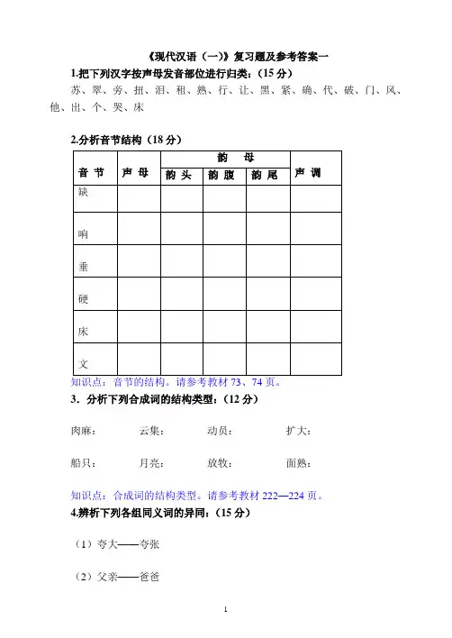 福师1203批次《现代汉语(一)》