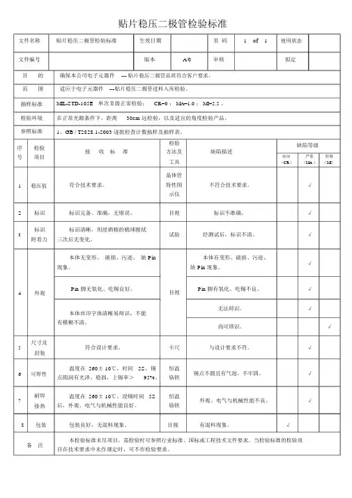 稳压二极管检验标准