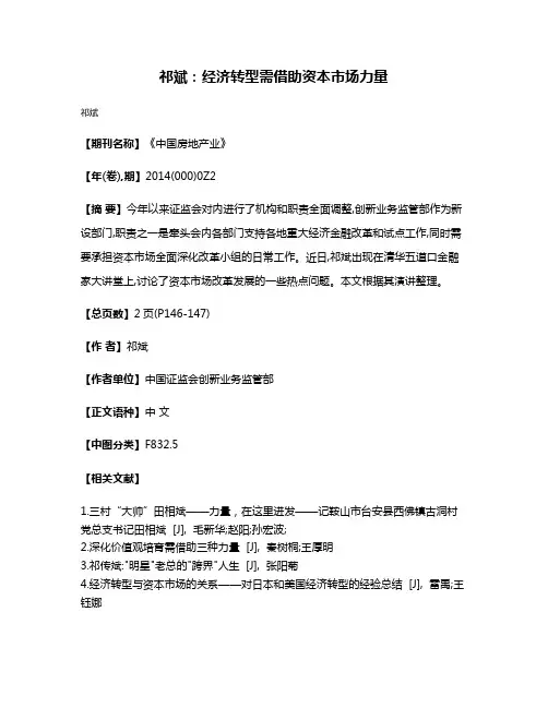 祁斌:经济转型需借助资本市场力量