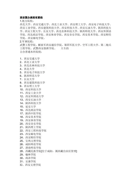西安国办高校有那些
