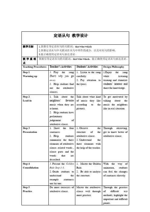 时态专题：定语从句 教学设计 初中英语人教版九年级全册