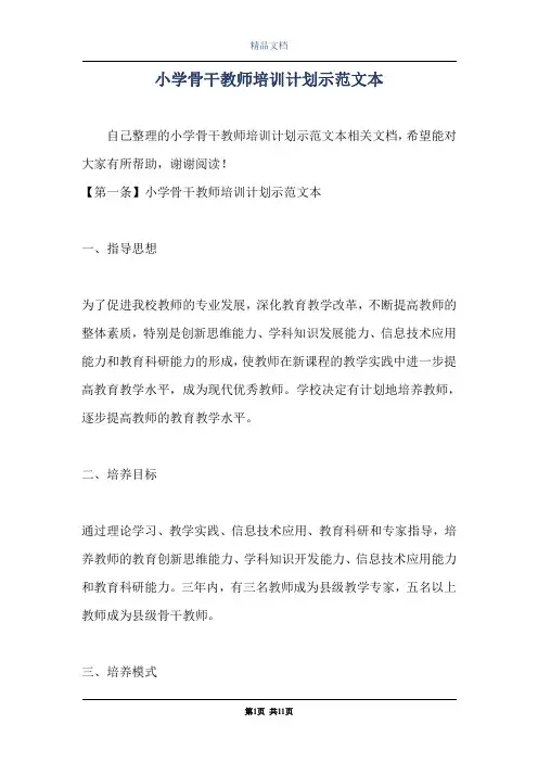 小学骨干教师培训计划示范文本