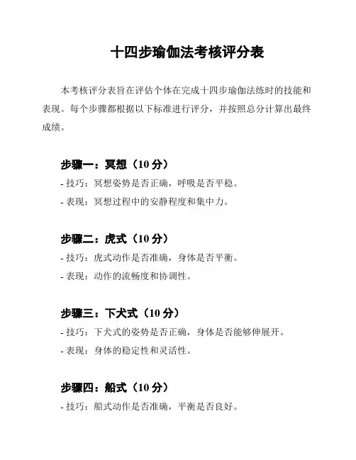 十四步瑜伽法考核评分表