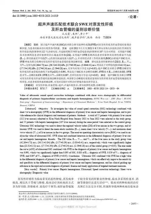 超声声速匹配技术联合SWE对原发性肝癌及肝血管瘤的鉴别诊断价值