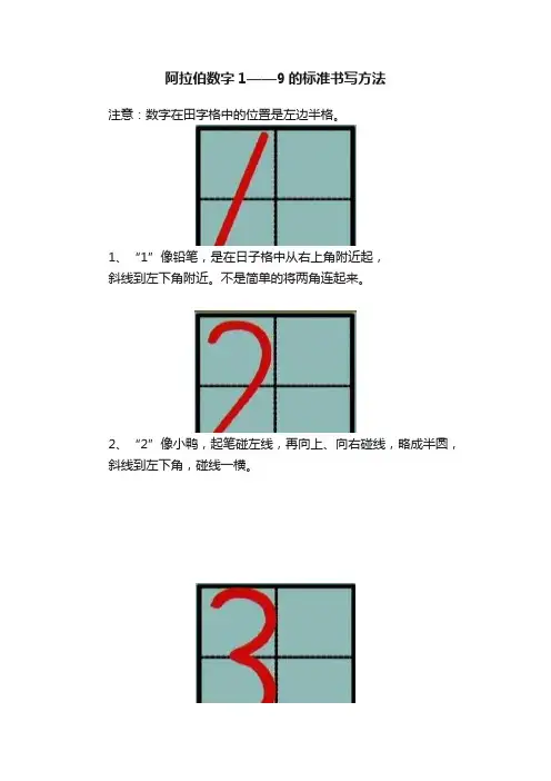 阿拉伯数字1——9的标准书写方法