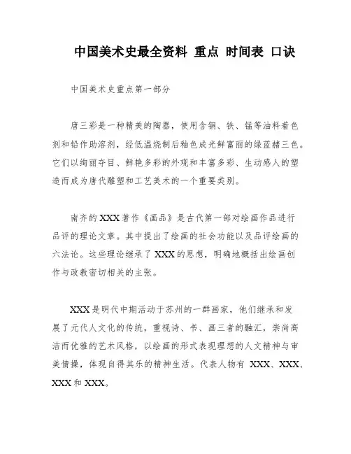 中国美术史最全资料 重点 时间表 口诀