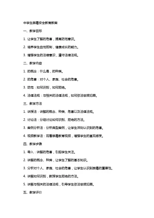 中学生禁毒安全教育教案