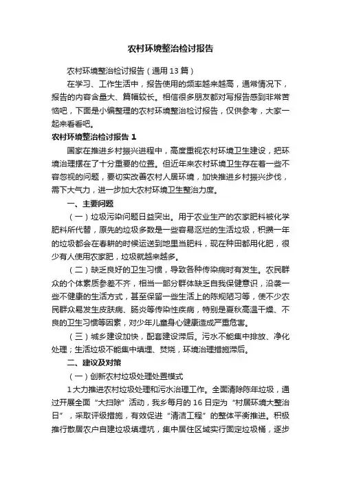 农村环境整治检讨报告（通用13篇）