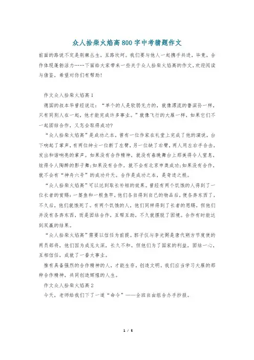 众人拾柴火焰高800字中考猜题作文
