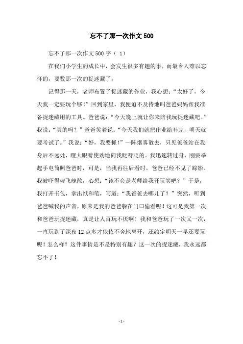 忘不了那一次作文500
