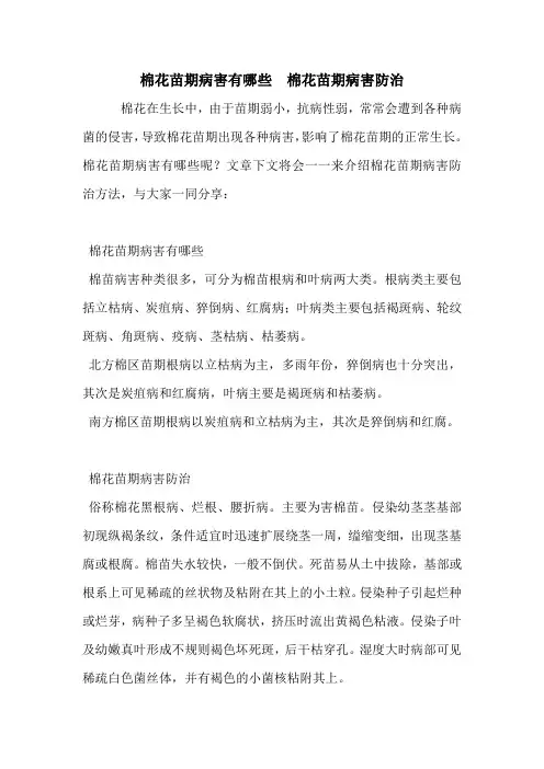 棉花苗期病害有哪些  棉花苗期病害防治.doc