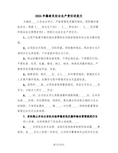 2024年爆破员安全生产责任状范文(二篇)