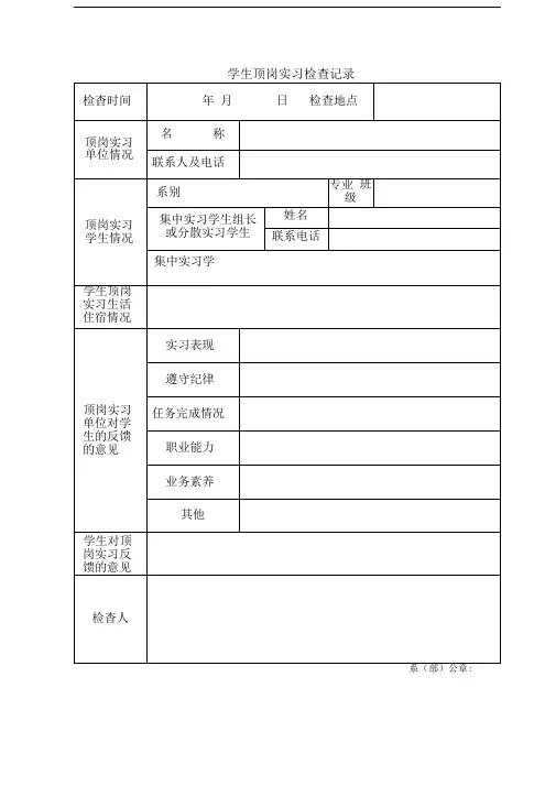 教师检查顶岗实习记录表