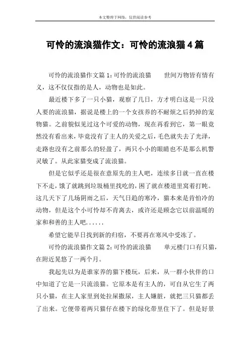 可怜的流浪猫作文：可怜的流浪猫4篇