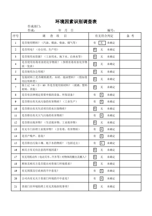 环境因素识别调查表