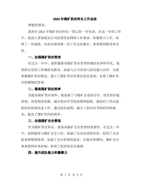 2024年煤矿供应科长工作总结