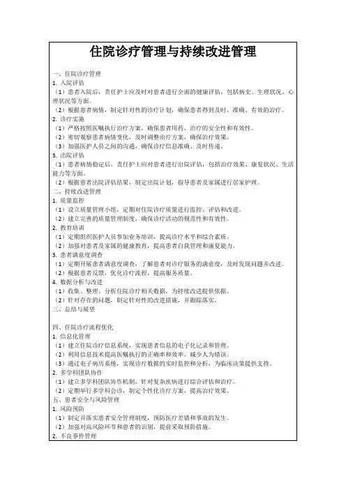 住院诊疗管理与持续改进管理