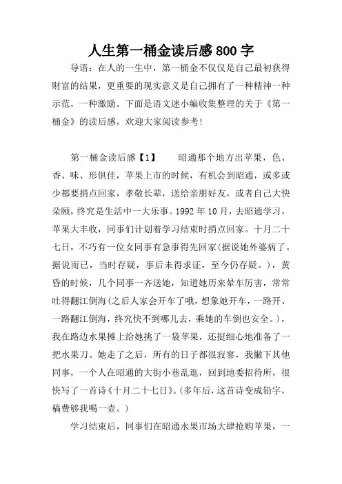 人生第一桶金读后感800字