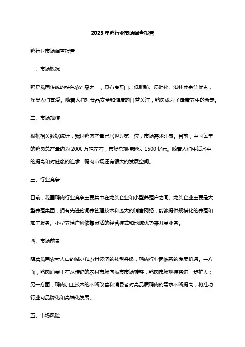 2023年鸭行业市场调查报告