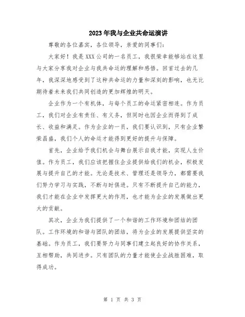 2023年我与企业共命运演讲