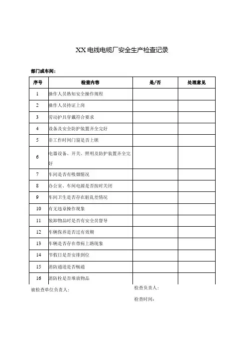XX电线电缆厂安全生产检查记录(2023年)