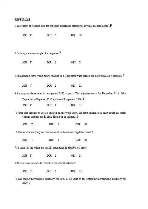 财务会计模拟试卷（英文版）