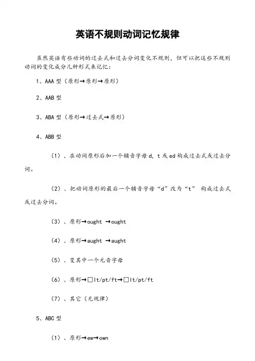初中不规则动词过去式和过去分词表(附音标)