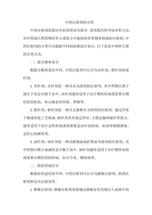中药注射剂的分类