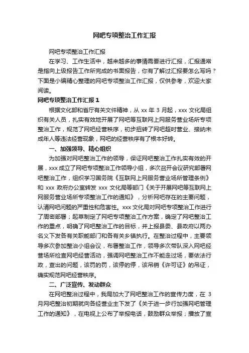 网吧专项整治工作汇报