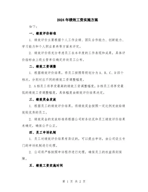 2024年绩效工资实施方案