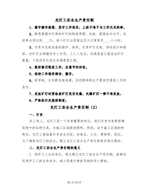 充灯工安全生产责任制（5篇）