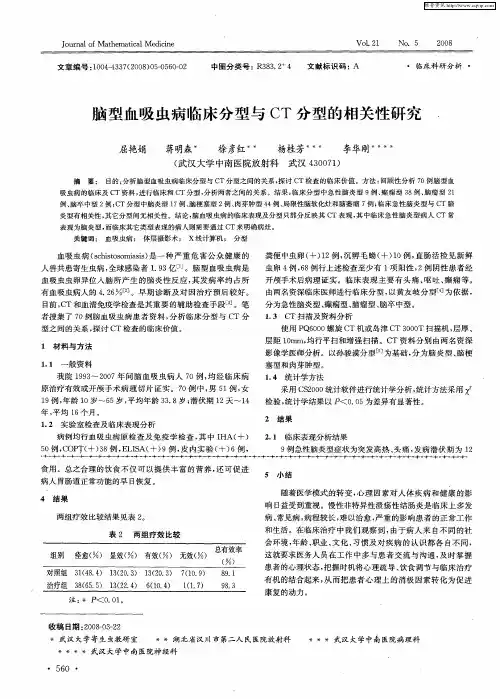 脑型血吸虫病临床分型与CT分型的相关性研究,