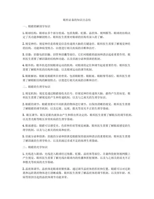 眼科必备的知识点总结