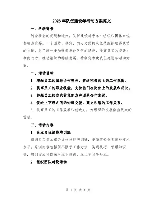 2023年队伍建设年活动方案范文