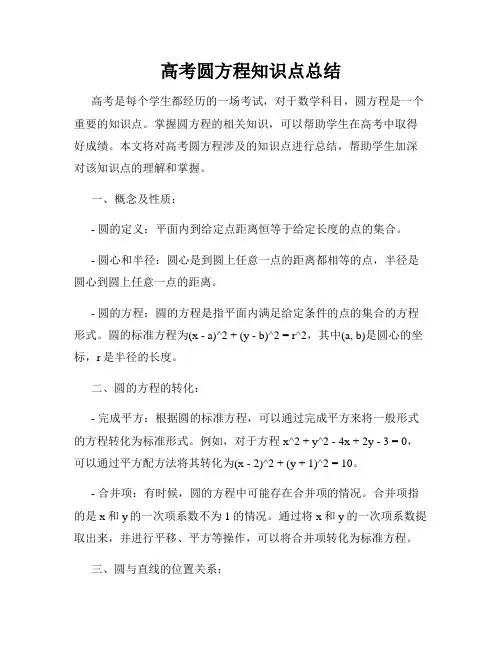 高考圆方程知识点总结