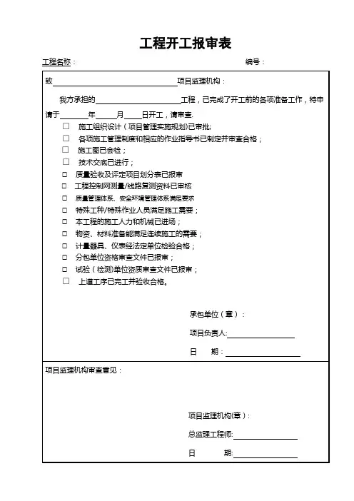 各种报审表模板【范本模板】