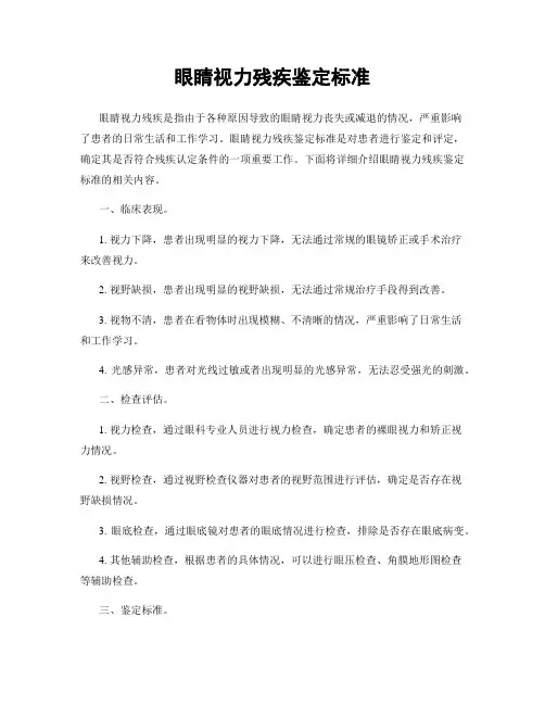 眼睛视力残疾鉴定标准
