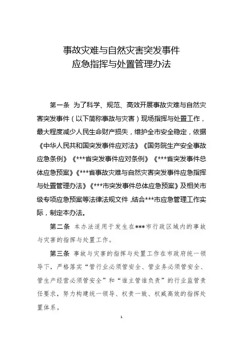 事故灾难与自然灾害突发事件应急指挥与处置管理办法