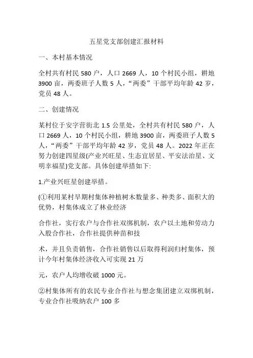 五星党支部创建汇报材料