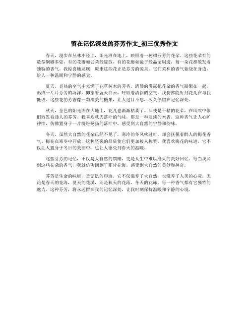留在记忆深处的芬芳作文_初三优秀作文