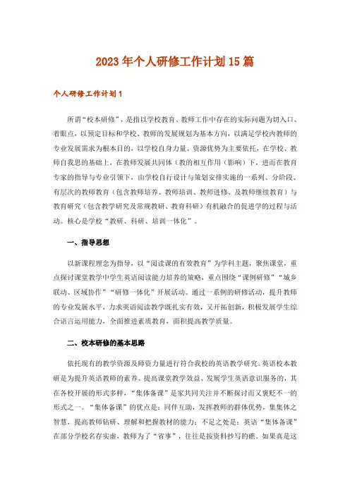 2023年个人研修工作计划15篇