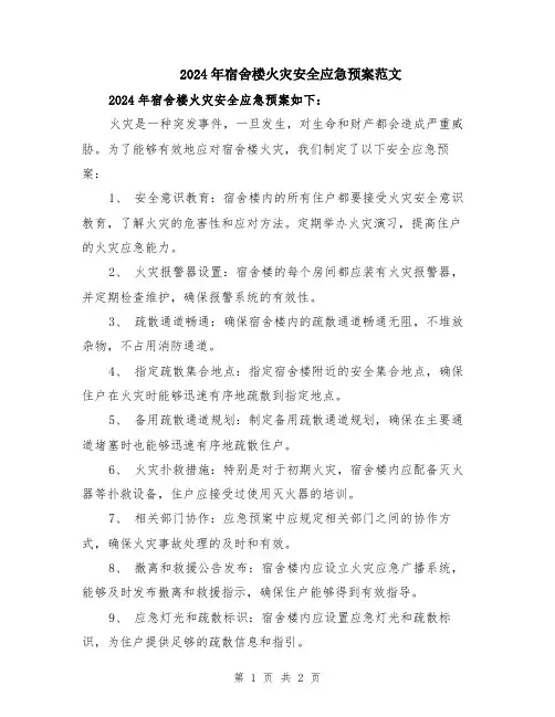 2024年宿舍楼火灾安全应急预案范文