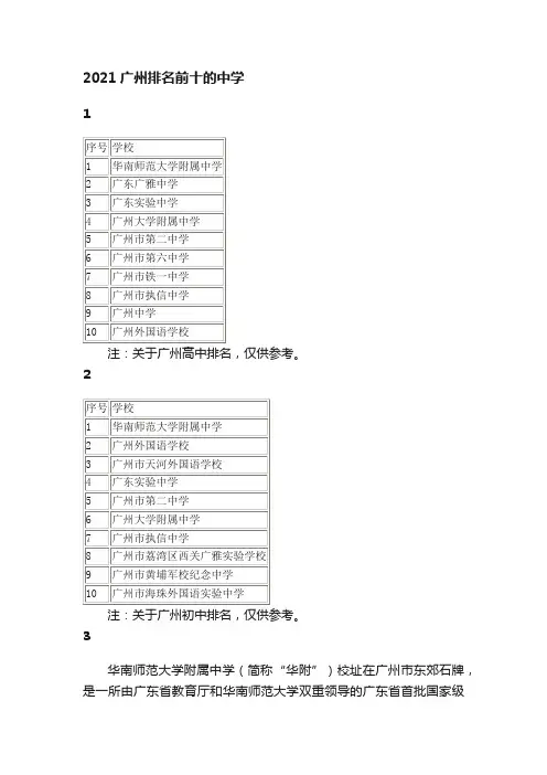 2021广州排名前十的中学